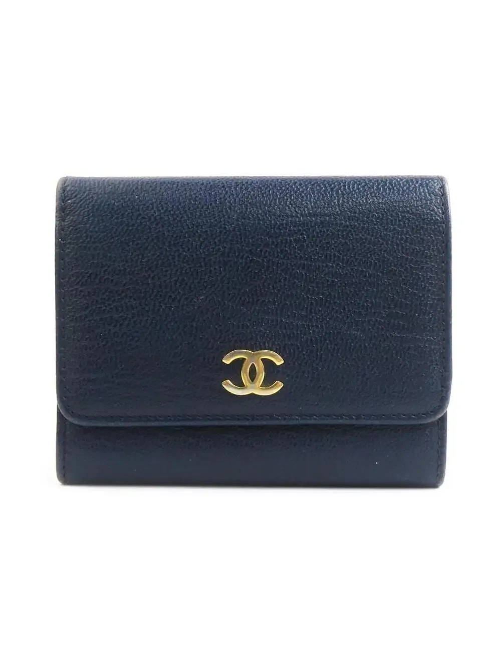 Auth Chanel Trifold Wallet Navy #280406C35B
